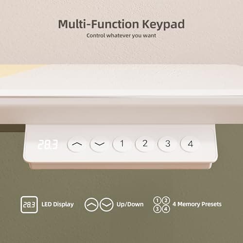 INNOVAR Glass Standing Desk, 48 x 24 Inches Height-Adjustable Desk, Tempered Glass and Wooden Top, Quick Install Home Office Stand Up Desk with 4 Presets, White Glass and Natural Wood 6