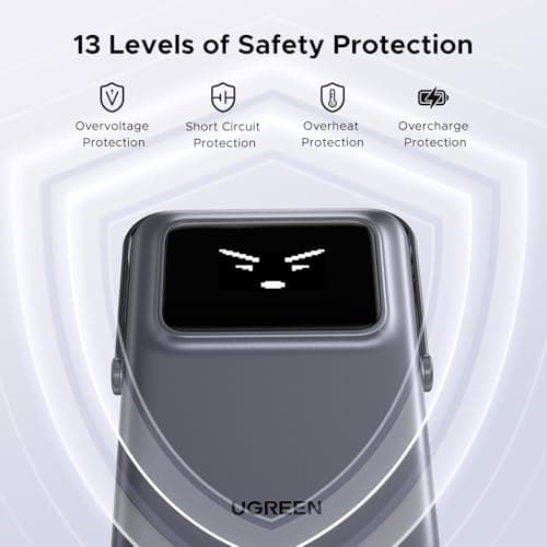 UGREEN Uno 10000mAh Magnetic Portable Charger, Qi 7.5W Wireless Power Bank, PD 20W USB C Battery Pack with Foldable Stand and TFT Display MagSafe Compatible iPhone 17/16 /15/14/13/12 Series, Black 8