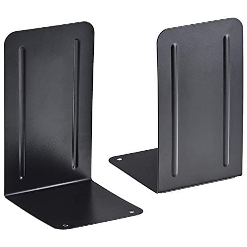 Acrimet Steel Metal Bookends for Shelves, Heavy Duty, for Large Books, 6 7/8" Tall X 4" Wide X 4 1/2" Deep, Black Colored, 1 Pair