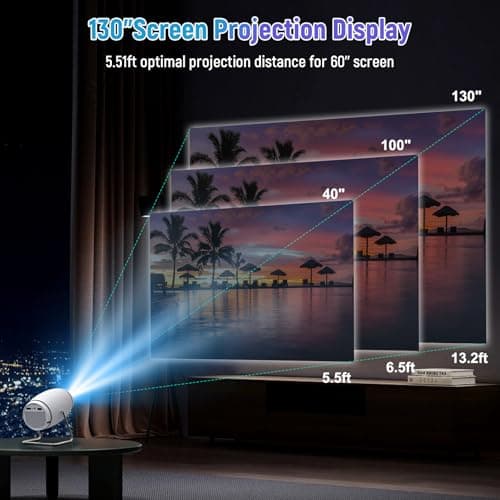 FEARWIKY Mini Portable Movie Projector with WiFi and Bluetooth, 4K 1080P Support, 180° Rotatable 130'' Screen, Auto Keystone Compatible with HDMI/USB/Smartphone/PC/Laptop 5