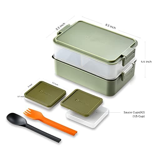 linoroso Stackable Bento Box Adult Lunch Box | Meet All You On-the-Go Needs for Food, Salad, and Snack Box, Premium Bento Lunch Box for Adults Include Utensil Set, Dressing Containers - Pale Mint 8