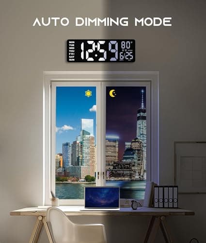 EASYERA 16.5" Large Digital Wall Clock with BT Sync, RGB Lights with 11 Scenes Mode Remote Control, Dual Alarms with Big LED Display, Auto DST, Temperature for Classroom Gaming 7