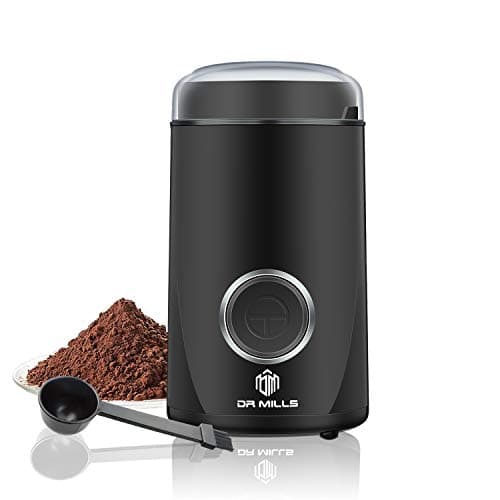 DR MILLS DM-7441 Coffee Grinder Electric, Coffee Bean and Dried Spice Grinder, One Touch Operation, Blade and Cup Made with SUS304 Stainless Steel (Black)