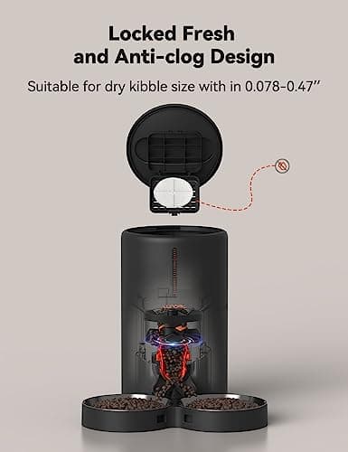 WOPET Automatic Cat Feeders 2 Cats - Timed Cat Feeder with Stainless Steel Bowl, Programmable 1-6 Meals Control, Dual Power Supply, Automatic Pet Feeder for Dogs and Cats 6