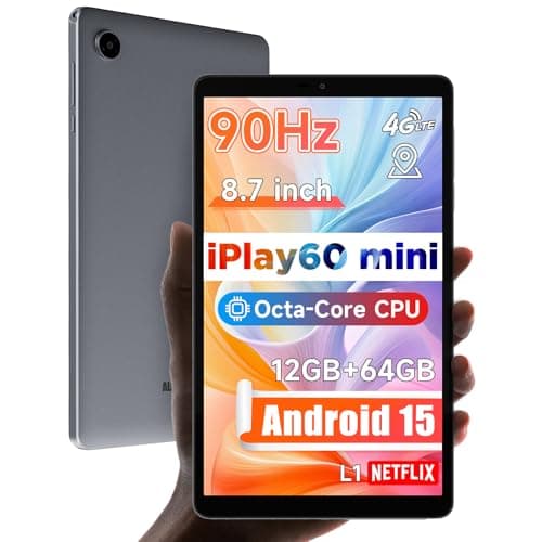 ALLDOCUBE Android 15 Tablet, 8.7" iPlay 60 Mini Tab, 90Hz Reflex, 400Nits, Octa-Core CPU, Widewine L1, Dual Speakers, 4000mAh, 4G LTE+2.4G/5G WiFi+BT 5.0, GPS, 800×1340HD, 12GB+64GB(512GB TF)