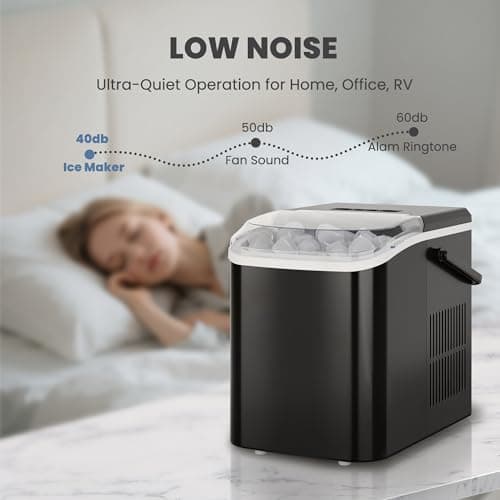 DUMOS Ice Makers Countertop with Handle Ice Machine, Fast in 6 Mins, 26lbs in 24 Hours, Quiet Self-Cleaning, Compact Size Portable for Home, Kitchen, RV, Camping,Modern Black 7