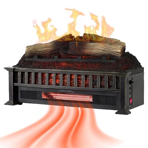 Country Living Electric Fireplace Logs, 23” LED Electric Fireplace Inserts with Infrared Heater, Electric Heater Heats up to 1000 Sq. Ft., Remote Controlled Infrared Heaters for Indoor Use, Blackf