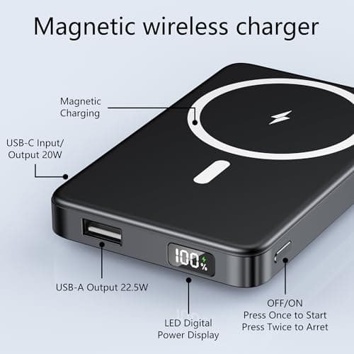 YUJE Magnetic Power Bank, for MagSafe Battery Pack 10000mAh, PD 20W USB-C Fast Portable Charger Power Bank, Wireless Battery for iPhone 17/16/15/14/13/12 Series 5