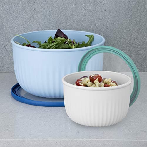 Oggi Set of 4 Prep, Store & Serve Plastic Bowls - w/See-Thru Lids- Dishwasher, Microwave & Freezer Safe, (0.7, 1.4, 2.6, 4 Quarts) - Multicolor 5
