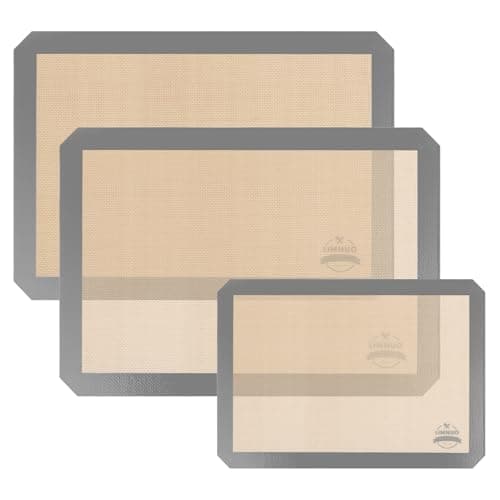 Silicone Baking Mat, Set of 3 Reusable Non-Stick Food Safe Baking Sheets for Cookies,for Making Cookies, Macaroons, Bread (Grey)