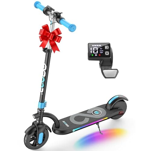 Gyroor H40 Kids Electric Scooter, 180W Motor, Up to 10 MPH, LED Display & Colorful Lights, Adjustable Height, for Boys & Girls Ages 8-12, Great Birthday Gift,H40-Blue
