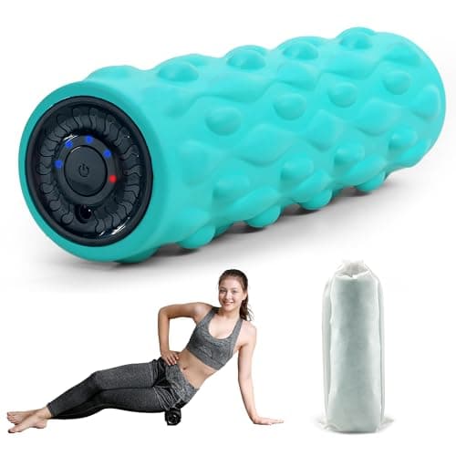 High-Density Vibrating Foam Roller Blue with 4 Customizable Speeds for Deep Tissue Massage, Muscle Recovery and Pain Relief -Rechargeable with Portable Bag