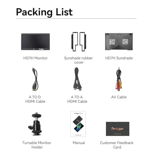 Portkeys HD7H 7'' Camera Monitor 1000nit High Brightness Field Monitor with Top Shortcut Keys Suitable for DSLR Camcorder 9