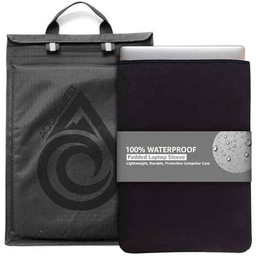 AquaQuest Storm 100% Waterproof Laptop Sleeve – Lightweight Ripstop Nylon Case, Welded Seams and Removable 5 mm Neoprene Liner – 13 in – Black – Fits up to 13.25 × 10.5 in