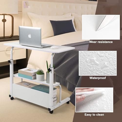Adjustable Height Mobile Computer Desk for Small Space Rolling Writing with Wheels Corner Home Office Study Portable Bedrooms Work Desk Standing Table Sizes 31.5X15.7 Inches White 5