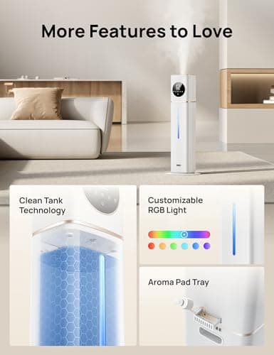 DREO HM735S 11L Smart Humidifier Large Room 700 ft², 100H Cool Mist Air Humidifiers for Bedroom, Top-Fill, Clean Tank Technology, 26dB, Auto Mode, Aroma Box, RGB, Remote & APP Control, Baby, White 7