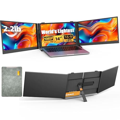 14" Triple Laptop Screen Extender - Ultra Thin & Lightweight (2.2lb) Portable Monitor For Laptop, FHD 1080P Travel Display 13-17" Laptops, Plug & Play USB-C/HDMI, Aluminum Extended Screen for Mac/Win