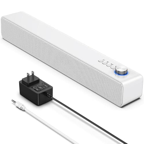 LENRUE Computer Speakers for Desktop PC, Power Clear Sound, Single Buttons, AUX Connect, AC Adapter Powered for Monitors, PCs, Laptops, Tablets, Phones