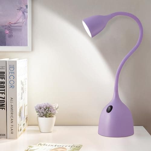 EJIAXIN Gooseneck Desk Lamp 360° LED Flexible Reading Light Small Desk Lamps for Small Spaces Home Office Bedroom College Dorm Desk Bookshelf Nightstand Table Lamp (Purple)