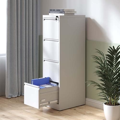 Yukimo 4 Drawer File Cabinet with Lock, Vertical Filing Cabinets for Home Office, Locking File Cabinet Hanging Files for A4/ Legal/Letter, Require Assembly, White 9