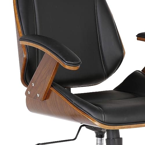 Armen Living Century Office Chair in Black Faux Leather and Walnut Wood, Chrome Finish 5