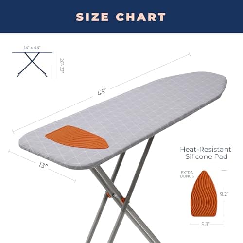 Happhom Ironing Board, Compact and Space Saver Patented Ironing Board with Extra Thick Heavy Duty Padded Cover, Height Adjustable, Easy Storage with Smart Hanger and Lightweight Design (13x43) 6