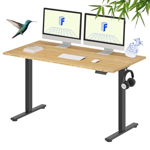 FLEXISPOT EN1 Bamboo Single-Piece Standing Desk, 55 x 28 Inches Ergonomic Desk for Home Office and Gaming (Black Frame + Bamboo Top, 2 Packages)