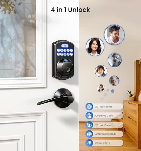 Veise KS02A Fingerprint Keyless Entry Door Lock, Auto Lock, Electronic Keypad Deadbolt for Front Door, Biometric, Anti-Peeping Password, Easy Install, Matte Black 3