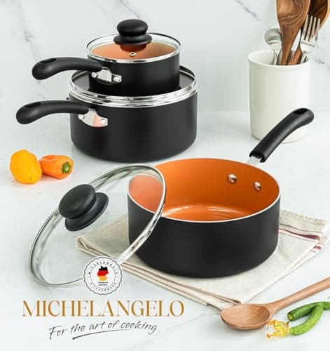 MICHELANGELO Ceramic Saucepan Set 1.5QT & 2QT & 3QT Nonstick Sauce Pans, PFAS-FREE Saucepan with Lid, Copper Saucepans Set of 3, Multipurpose Small Sauce Pot, Non Stick Sauce Pots, Dishwasher Safe 6