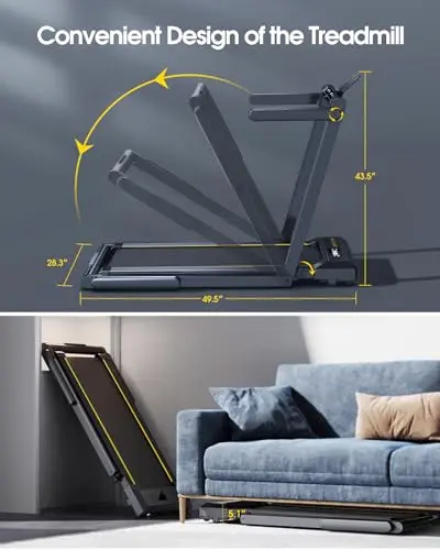 TOPUTURE 2 in 1 Folding Treadmill, 2.5HP Under Desk Treadmill Portable Walking Pad Treadmills for Home Office with Dual LED Display, Large Running Area, App & Bluetooth Speaker, 0.6-10MPH 6