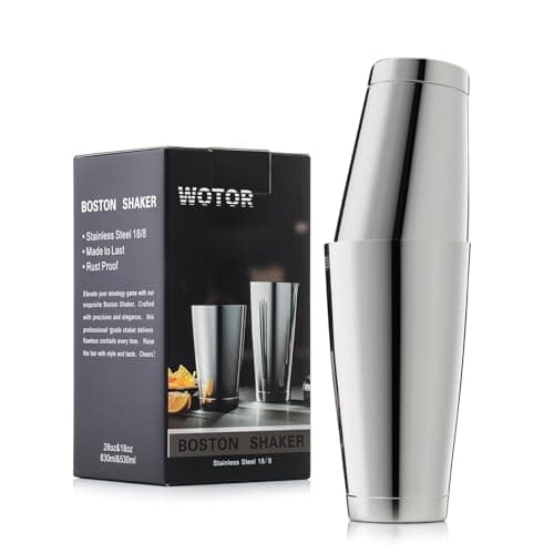 WOTOR Boston Cocktail Shaker Set, 18 oz & 28 oz Stainless Steel Weighted Shaker Tins, Metal Martini Shaker Drink Mixer for Bartending, professional Bar Tools for Bartender （Sliver）