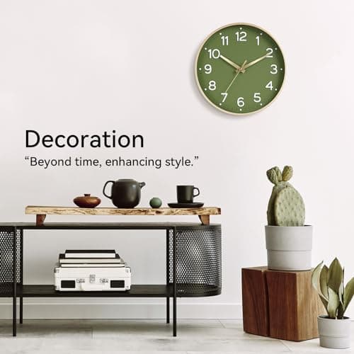 Roymnie Wall Clock Green, Silent Wall Clocks Battery Operated 8 Inch-Modern Non Ticking Analog Clock Decorative for Kitchen Office Bathroom Bedroom(Gold) 7
