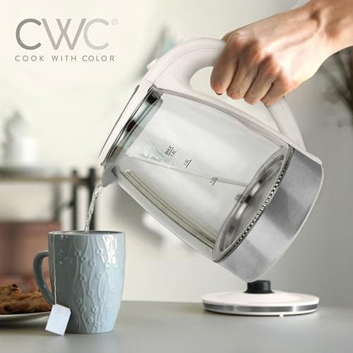COOK WITH COLOR Electric Tea Kettle, 1.8L Cordless Hot Water Boiler, 1200W Rapid Boil, Auto Shutoff & Boil Dry Protection, BPA-Free, Sleek Countertop Design, Cream 2
