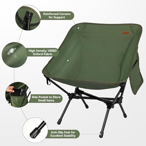 TOBTOS Ultralight Camping Chair, Portable Folding Chair Support 330 lbs, Compact Backpacking Chair with Carry Bag for Hiking Travel (Green) 5