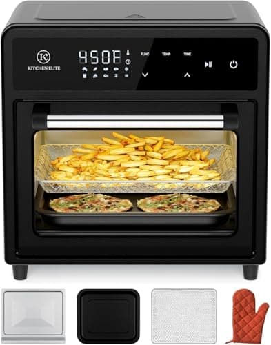 Kitchen Elite Air Fryer Toaster Oven Combo,10-in-1 12.6QT Compact Countertop Oven,9 Touch Screen Presets & 1 DIY Function,Easy Digital Controls,4 Accessories Included (Black)