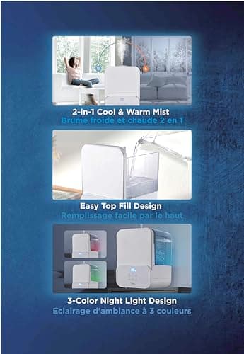 Midea 6L (1.6 Gal) Warm & Cool Mist Ultrasonic Humidifier, Top Fill Design, Smart Humidity Control with Auto Mode, 24-Hour Runtime, Essential Oil Tray, Timer & Night Light, White 9