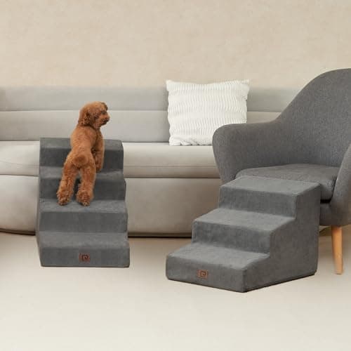 EHEYCIGA Dog Stairs Ramp for Small Medium Dogs, Dog Steps for High Bed and Couch, 3/4/5 Extra Wide Pet Stair Step for Cats (Grey, Slope 29" x 15.7" x 19.7", 4) 8