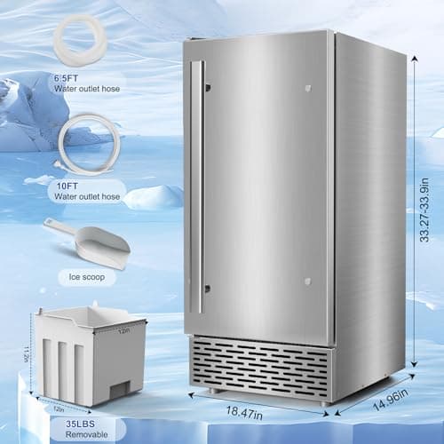RAPSUAR Under Counter Ice Maker, Ice Maker Machine Commercial, 120Lbs/24H with 35lbs Storage Bin, 40Pcs Cubes in 10Mins, Built in Ice Machine for Home Office Commercial 8
