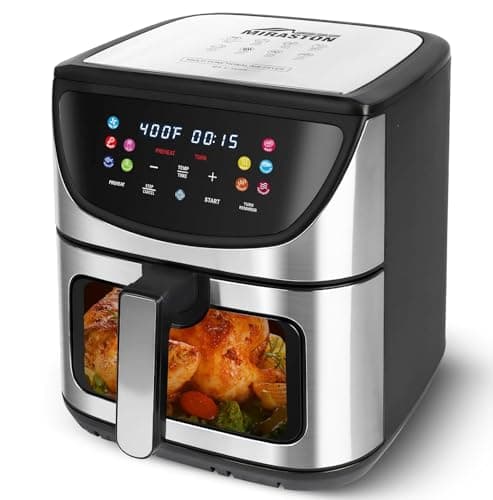 MIRASTON 8.5QT Air Fryer, View Window, Multifunctional Large Family Size Capacity for 4-8 People, Stainless Steel Square Basket, 10-in-1 Smart Digital Presets for Air frying, Bake, Roast, Reheat