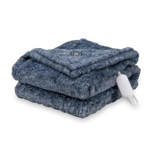 Berkshire Blanket Heated Throw Blanket, Grace Fur to Loftmink Reversible Electric Throw with 4 Heat Levels, Fast Heating Printed Throw for Couch and Bed, Auto Shut-Off Feature (50"x60")