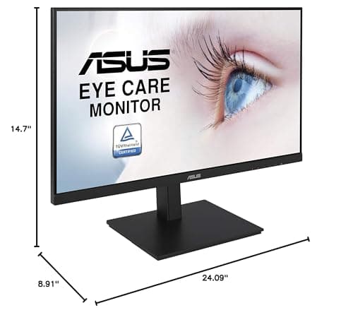 ASUS VA27DQSB 27” Monitor, 1080P Full HD, 75Hz, IPS, Adaptive-Sync, Eye Care, HDMI DisplayPort VGA USB Hub, Frameless, Ergonomic Design, VESA Wall Mountable,Black 17