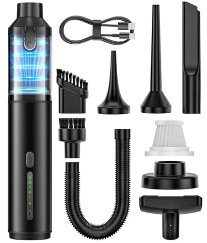 Car Vacuum Portable Cordless Handheld Vacuum Cleaner 4-in-1 Mini Cordless Vacuum with 2 Suction Modes and 16800pa Suction Power Blowing & Inflating 2 Modes Handheld Vacuum for Car, Desk, Keyboards