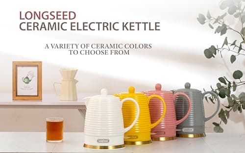 LONGSEED 1.26 Quarts Ceramic Electric Kettle with Infuser & Cups Kit, Boil Water Teapot, Boil-Dry Protection Auto Shut-off, Detachable Swivel Base, 1000W Fast Boiling for Tea and Coffee 9