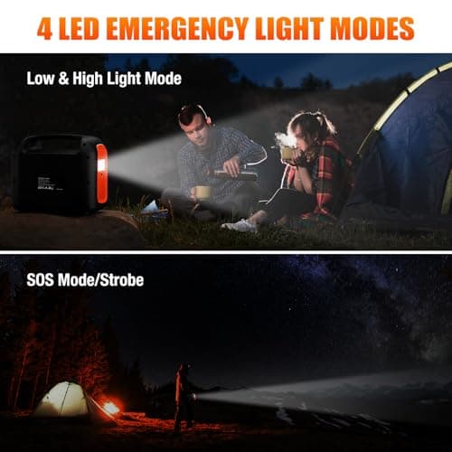 Portable Power Station, 600W (1200W Peak) 299Wh LiFePO4 Solar Generator Pure Sine Wave 110V AC Car Outlets PD 60W QC3.0 Backup Power Supply Bank for Camping, Blackout, CPAP 7