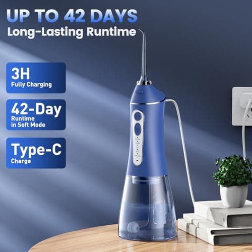 Water Picks for Teeth Cleaning and flossing, 5 Modes Rechargeable Cordless Oral Irrigator 320ml Water Tank Teeth Cleaner, IPX7 Waterproof Portable Electric Dental Flossers for Home and Travel,Blue 6