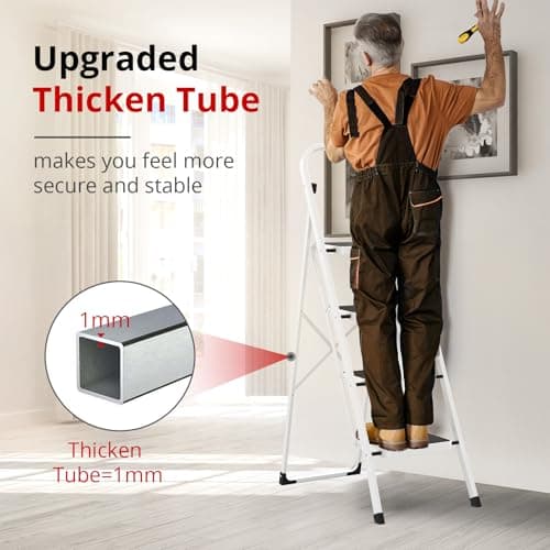 HBTower Step Ladder Folding Step Stool for Adults with Anti-Slip Pedal,330 lbs Capacity for Kitchen, Home,White 5