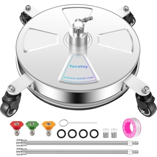 Tecoloy Tecoloy 16" Pressure Washer Surface Cleaner with 4 Wheels-Stainless Steel Power Washer Accessory for Concrete Driveways Sidewalks Patios Cleaning with 3 Spray Nozzles