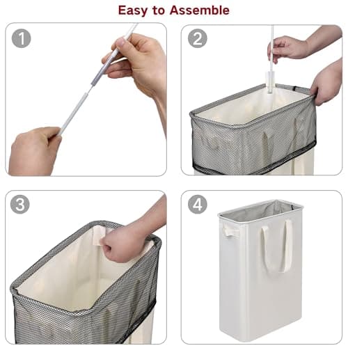 efluky Slim Laundry Basket, Narrow Laundry Hamper with Handles, Collapsible Dirty Clothes Hamper, Tall Laundry Bin for Laundry Room, Dorm and Bedroom, 12.7 Gallons(48L) Beige 9