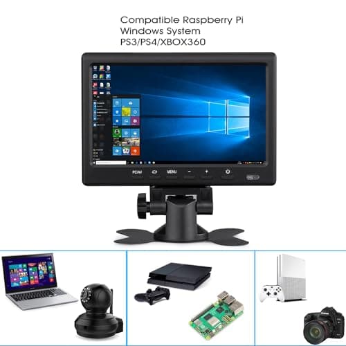 BOLEVIC 7inch HD LCD Monitor, IPS 1024X600 Resolution Screen, Car Rearview Cameras Monitor with HDMI VGA, 2 Video Input for Backup Camera for Car DVD VCR PC Laptop Raspberry Pi 6