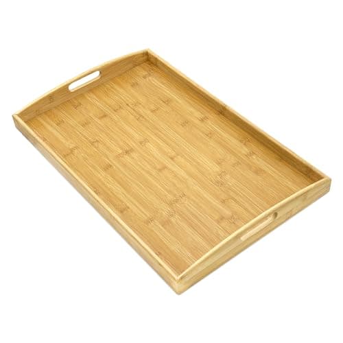 Bam & Boo Natural Bamboo Serving Tray Extra Large Rectangular with Handles for Food, Drinks, Storage, Decor, Vanity, Breakfast, Parties, Weddings, Picnics(23.6” x 15” x 2.35”, Natural)